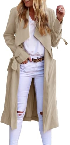 KBOPLEMQ Gabardina para mujer, abrigo largo, chaqueta a prueba de viento, informal, largo, clásico, abrigo de entretiempo, ligero, de verano, a la moda, gabardina monocolor, chaqueta cortavientos
