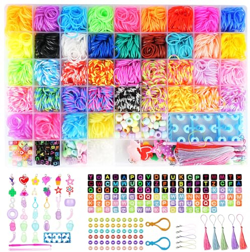 3800+ Elastici Braccialetti Kit, 54 griglie di Elastici Per Braccialetti per bambini, comprensivi di telaio, uncinetto, ciondoli, perline ecc. Kit Elastici Per, Giocattoli e Regali