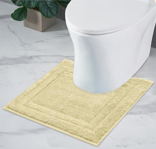 Decomira Badematte rutschfest WC Vorleger mit Ausschnitt | Als Badteppich Set kombinierbar | WC-Teppich Badezimmer-Teppich Bad-Vorleger waschbar | Für freistehende Toiletten | Beige - 45x45 cm