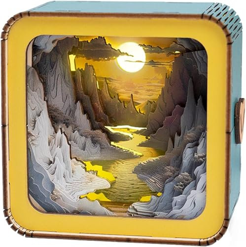 3D Wooden Nightlight Puzzle for Adults, LED 3D Wooden Puzzle Nightlight Home Décor, Thanksgiving Family Friend (3D Cave)