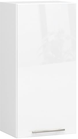 AKORD | Armoire de Cuisine Suspendue - Oliwia W40 | Meuble avec 1 Portes et 2 Étagères | Armoire de Rangement | 40x30x72 cm | Blanc | Blanc Brillant