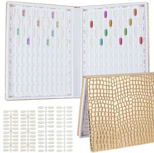 BENECREAT Tableau de Présentation des Ongles Glod 216 couleurs Nuanciers de Couleurs D'Ongles avec 480 Pcs 2 faux Ongles de Style Outil D'Échantillonnage D'Ongles pour la Pratique la Sur Ongles