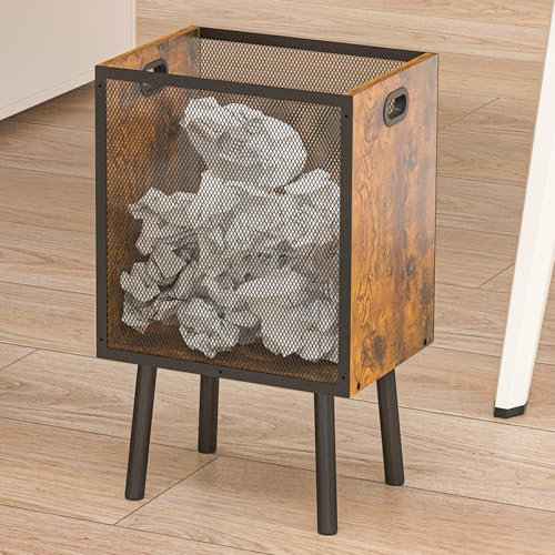 Yuyetuyo 4.5 Gallon Office Trash Can for Near Desk, Wood Bedroom Trashcan Rectangular Wastebasket with Mesh - Handles - Leg, Small Garbage Can Trash Bin for Office Bedroom Living Room Bathroom Dorm
