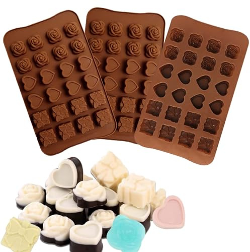 XQEUMC 3 Stück Schokoladenform Silikon,3D Schokolade Silikonform 24 Mulden Pralinen BPA Frei Antihaft silikon backform für Muffin Backen Süßigkeiten Eiswürfel und Seifen
