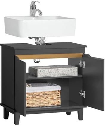 SoBuy Under Sink Bathroom Cabinet – Bathroom Cupboard with Doors, Slim Storage Unit for Small Spaces in Wood, Dark Grey, 60 x 59 x 30 cm, BZR113-DG