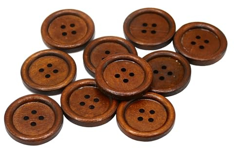Rustikale braune Holzknöpfe, 25 mm (40 l), mit 4 Löchern (10 Stück), runde Naturknöpfe mit glatter Oberfläche, umweltfreundliches Nähen, für Kleidung, Stricken und DIY-Projekte