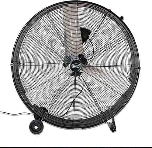 POWERSTAR ELECTRICALS High-Velocity Industrial Drum Fan – 3-Speed Metal Floor Fan with Wheels & Handle, Powerful Air Circulator for Home, Warehouse, Workshop (24, 30, 36) (36 Inches)
