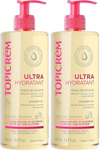 Topicrem - Ultra-Hydratant, Huile de Douche - Nettoie, Nourrit, Protège - Gel Douche Visage et Corps pour Peaux Sensibles, Sèches, Bébés, Enfants et Adultes - Fabrication Française - 1000 ml