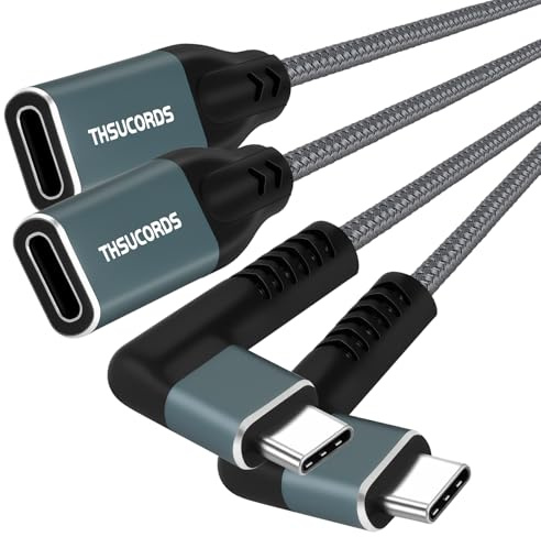 Thsucords Cavo di prolunga USB C da 1M 2 pezzi, tipo C, ad angolo retto di 90 gradi, USB 3.2 (20 Gbps) da maschio a femmina p