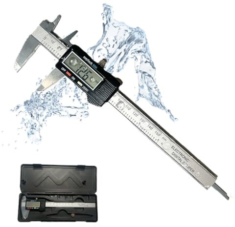 Calibro Digitale Professionale in Metallo, Micrometro Decimale Elettronico a Corsoio, con Ampio Display LCD Impermeabile, 150 mm, per Misurazione Esterne, Interne, Profondità e Spessore