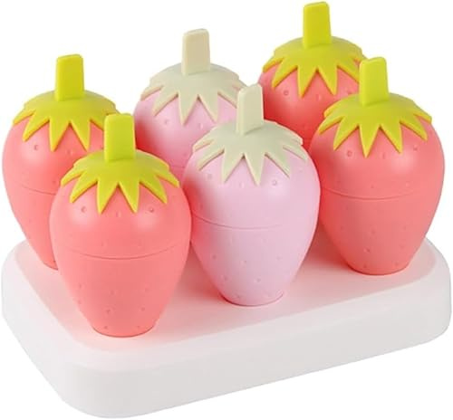 Lot de 6 moules à glace en silicone réutilisables en forme de fraise et de crème pour les friandises glacées des enfants