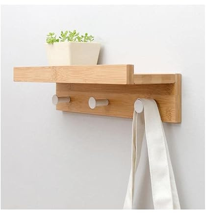 Wandmontierter Handtuchhalter, Bambus-Kleiderhaken mit 4 Heringen für Badetücher, Hüte, Taschen und Jacken, platzsparende Badezimmer-Dekoration und stilvolle Heimdekoration