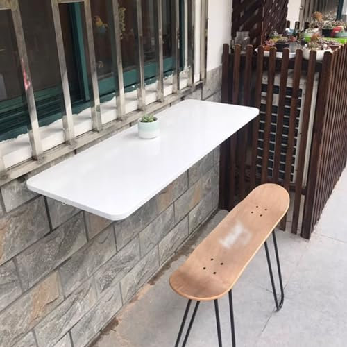 White Drop-Leaf Wall Table - Space-Saving Folding Shelf Bracket | Wall-Mounted Foldable Laundry & Breakfast Bar Table | Compact Kitchen Dining Table (L40xW30cm/L16xW12in)
