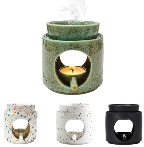 Duftlampe Teelicht, Duftlampe für Ätherische Öle, Candle Warmer Lamp, Keramik Aromalampe, Kerzenwärmer Lampe, Raumduft Diffuser, Stövchen für ätherische Öle, Duftöl und Duftwachs (Grün)