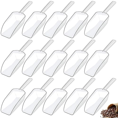 15 Transparente Mehlschaufeln, Kunststoff Eisschaufel und Scoop-Löffel, 13,8 cm Länge, Ideal für Backen, Kaffee, Eis und Candy-Bar, Kleine Schaufeln für Mehl und Zutaten