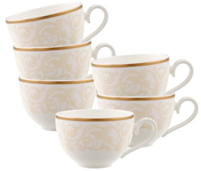 Villeroy & Boch Ivoire - Lot de 6 tasses à café/thé - 120 ml - Avec notes chaudes en or et ivoire - Passe au lave-vaisselle - Porcelaine - Beige