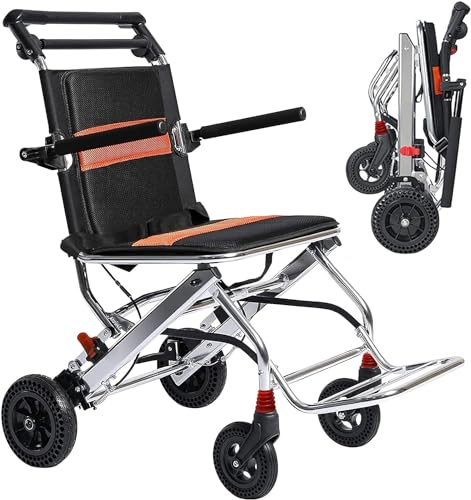 QZQJUILU Carrozzina Pieghevole, Carrozzina Portatile, Carrozzina da Trasporto, Carrozzina da Viaggio Leggera con Freno a Mano, carrelli per sedie a rotelle Ultraleggeri