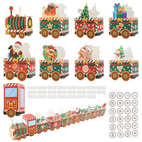 FEMONGY Calendario adviento para rellenar, Calendario de adviento para rellenar, 24 cajas plegables coloridas para maquetar y decorar, Forma de tren pequeño