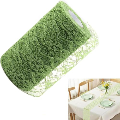 LWLWA Tischläufer Spitze Grüner, 15cm x 23m Tischläufer Spitze Polyester, Tischband für Taufe Partys, Hochzeit, Handwerk Verpackung Material, Dekorieren von Schreibtischschränken