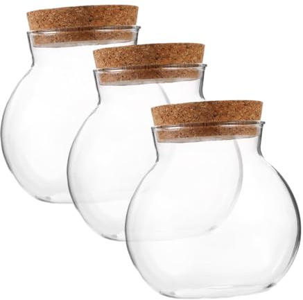 EPIGEIST Set da 3 Bottiglie Ecologiche di Vetro Sferiche con Tappo in Sughero, per Micro Paesaggi e Piante Muschio, Perfette per Arredamento Casa Moderno
