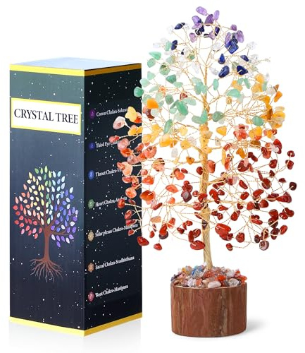 QINJIEJIE 7 Chakra Kristallbaum, Edelsteine Lebensbaum für Positive Energie & Heilung, Handgemachte Feng Shui Geldbaum Deko Spirituelles Geschenk für Zuhause & Büro