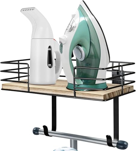 TJ.MOREE Ironing Board Holder Wall Mount, Metal Ironing Board Hanger, with Shelf Laundry Room Decor and Accessories Iron Holder for Laundry Room Living Room Bathroom (Dark Grey)