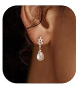 Perlen Ohrringe – 14K Vergoldete Hängende Ohrringe mit Zirkonia Akzenten, Elegante Perlen Ohrhänger für Braut Brautschmuck, Hypoallergene Luxuriöse Hängeohrringe für Hochzeit Verlobung