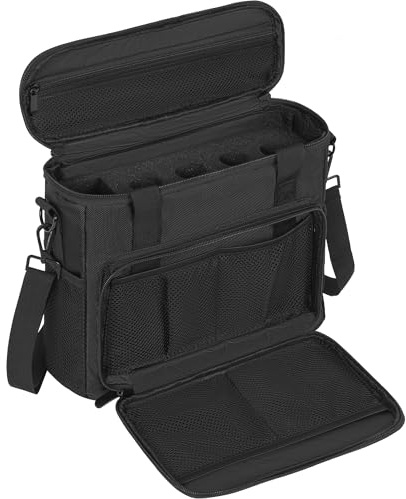 FREEAMG 4 Slots Wireless Microphone Bag with Shoulder Strap&Foam, Mic Carry Travel Bag for Receiver, Batteries and Other Accessories, Mic Storage Bag with Thick Padding for Singing, Karaoke, Party