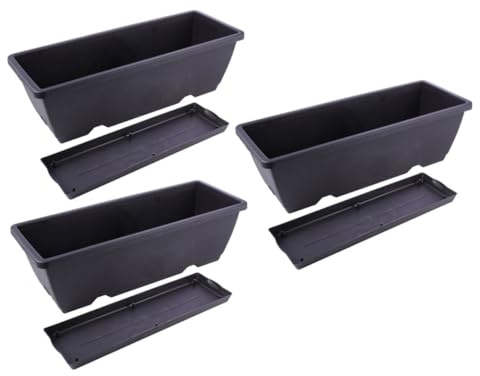 Jardinera Rectangular de Plástico Negro 3 Piezas para Flores y Plantas | Macetas para Exterior E Interior, Color Negro, Plástico Resistente, No se Decolora Fácilmente, Uso Hogar