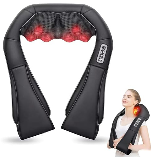 Nackenmassagegerät mit Wärme – 3D Massagegerät für Nacken, Schultern & Rücken, mit Netz-Adapter, Nackenverspannungen lösen, Geschenke für Männer & Frauen