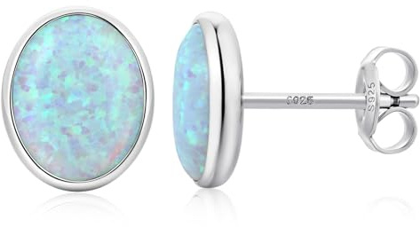 925 Sterling Silber Opal Ohrringe Mehrfarbig Runde Ovale Opal Ohrstecker Hypoallergene Schmuck Geschenke für Damen 5/6/7/8 mm