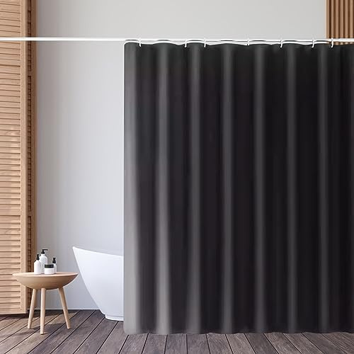 KnnRiim Rideau de Douche 90 x 180 cm, Tissu Polyester Imperméable et Anti-Moisissure, Rideau de Baignoire, Lavable en Machine, avec Ourlet Lesté et Crochets, Noir