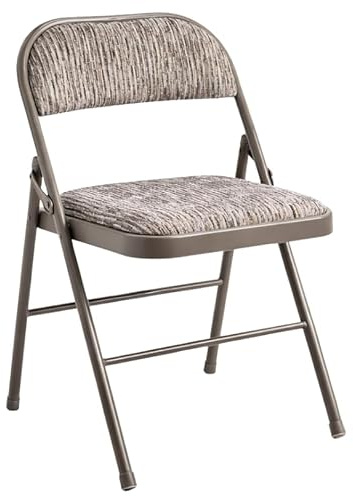 Sakusei Tools Premium Padded Folding Chair with Fabric Cushion – Heavy Duty Metal Frame, Foldable Back Rest Chair for Home, Office, Garden, or Computer Desk – Comfortable Cushioned Seat (1, Grey)