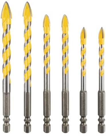 Juego de 6 Brocas para Porcelánico de Carburo de Tungsteno, Brocas para Cerámica, Baldosas, Vidrio, Hormigón y Madera (6/8/10/12mm) con Punta Centrada