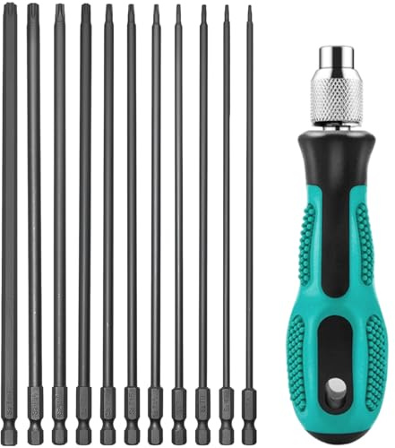 Eulihent Juego de 12 Puntas Destornillador Torx Set, Juego Puntas Torx Largas de 200 mm con mango, Atornillador Imantadas, T6-T40 Vástago Hexagonal de 1/4