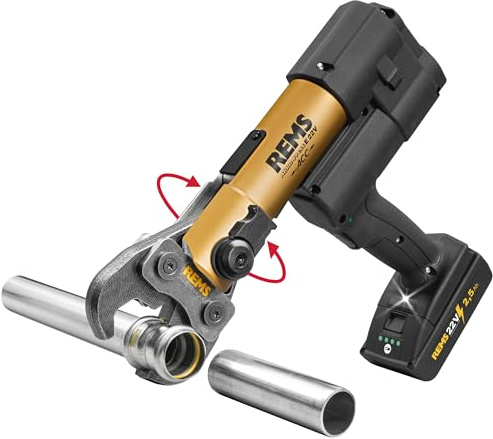 Rems Akku-Press E 22V ACC Gold Pack basique (presse radiale sans fil 32 kN, logement de pince à sertir rotative, kit de base Gold + Hoddie + bon d'achat, kit d'outils) 576X17 RG220