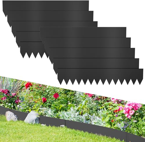 TATIVALO 10 Stück Verzinkte Rasenkante Metall 20x100cm, 10m Rostfeste Beeteinfassung Flexible Beetbegrenzung Mähkante Gartenpalisade für Hof Rasen Einfache Montage, Schwarz