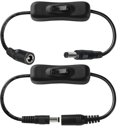 Flomiara 2 Stücke DC Ein/Aus Schalter 5.5 x 2.1 mm, Stromkabel mit Ein-/Ausschalter 12V/24V Verlängerung für LED-Streifen Überwachungskameras Router