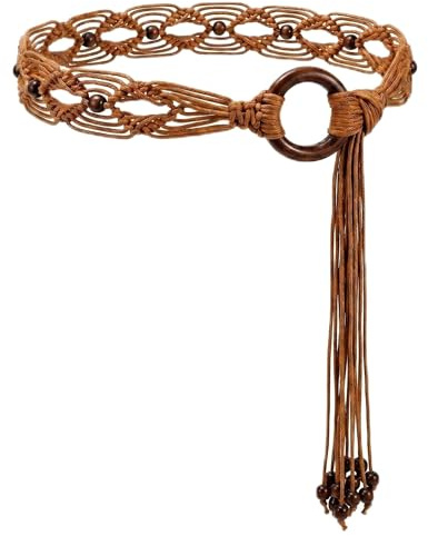 Satiskid Damen Geflochtener Gürtel mit rundem Ring, Breiter Gürtel Damen | Gürtel Damen Breit, Boho Gürtel, 125 cm langer Bindegürtel aus Seil, Flechtgürtel Damen für Kleider, Jeans & Taille