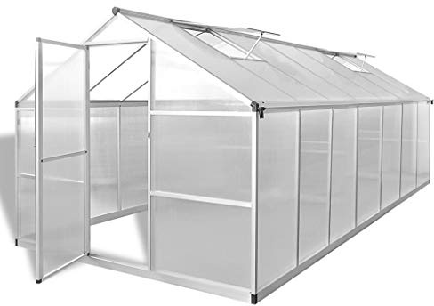GeenYuu Invernadero de aluminio con policarbonato, 10,53 m², transitable, resistente a la intemperie, con ventilación para tomates y verduras, balcón, terraza, protección de plantas, semillero
