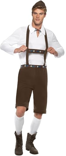 Smiffys 30286 Bavarian Man Costume Leather Pants Shorts with Braces Top and Hat