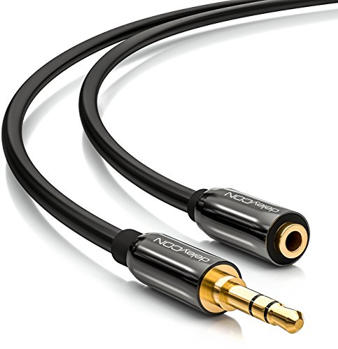 deleyCON 12,5m Stereo Audio Verlängerungskabel 3,5mm AUX - Schwarz | 3,5mm Klinke Buchse zu Stecker, AUX Stereokabel mit Metallstecker, für Lautsprecher und Kopfhörer