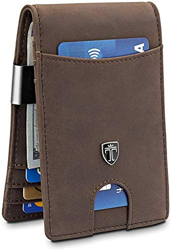 TRAVANDO Money Clip Wallet RIO - plånbok herr smal frontficka RFID-blockerande korthållare minimalistisk mini bifold presentförpackning (vintage läder, vintage brun)
