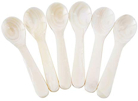 DUEBEL Set of 6 White Mother of Pearl Caviar Spoons for Caviar, Egg, Coffee Serving, Restaurant Serving Set (2.75)