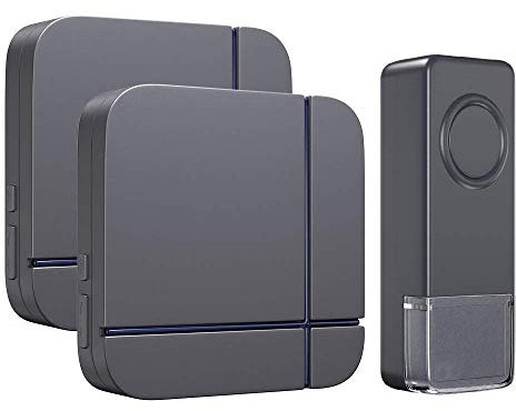 Wireless Doorbell Grey, 2 Plug in Waterproof Doorbell Kit, Best Cordless Door Chime With 1000 feet / 300m Range, 52 Chimes, IP55 Waterproof Button, 4-Level Volume & Blue LED Light-Umarie