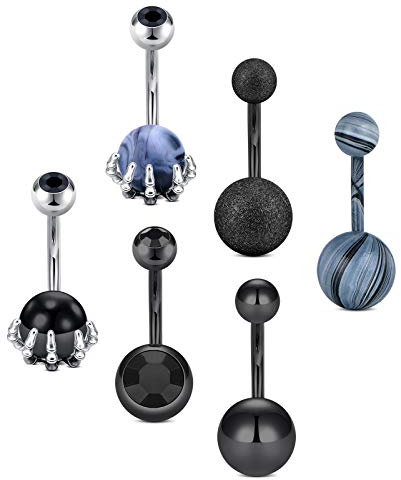 D.Bella Unisex-Erwachsene 14G Bauchnabelringe Chirurgischer Edelstahl Schädel Hand Bauchringe Diamant 10mm 3/8 Bauchnabel 4 -schwarz schwarze Totenkopf