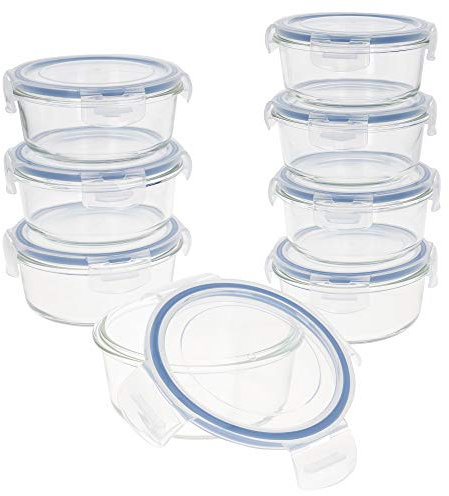AKTIVE Max Home 16535 Lot de 8 boîtes hermétiques en Verre compatibles avec Fermeture éclair et couvercles Transparents 580 ML