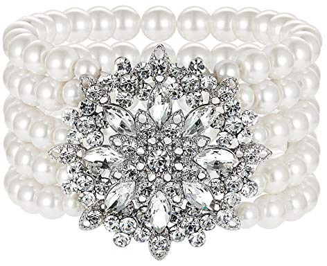 BABEYOND 1920s Armband Damen Perlen Blinkende Kristall Armband 20er Jahre Party Zubehör Armband Damen Gatsby Kostüm Accessoires (Silber - Stil2)