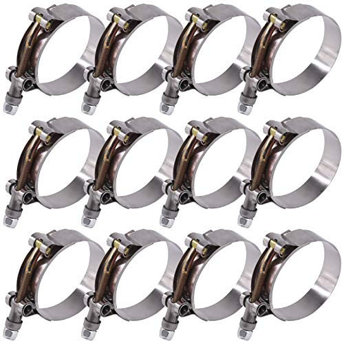 Glarks 12 pièces colliers de serrage à boulon en T en acier inoxydable 57-65mm pour tuyaux d'admission turbo intercooler tuyaux souples