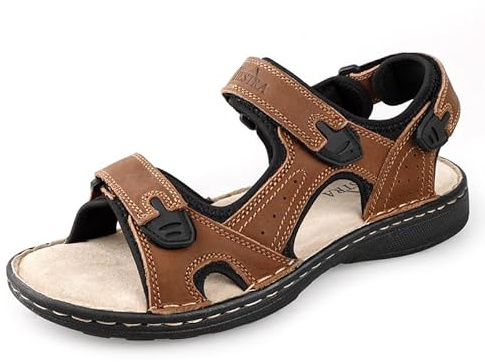 TIESTRA Mens Leather Sandal Wide Fit Walking Hiking Shoes Sports Outdoor Open Toe Sandal Comfortable Soft Summer Beach Shoes UK12/46EU